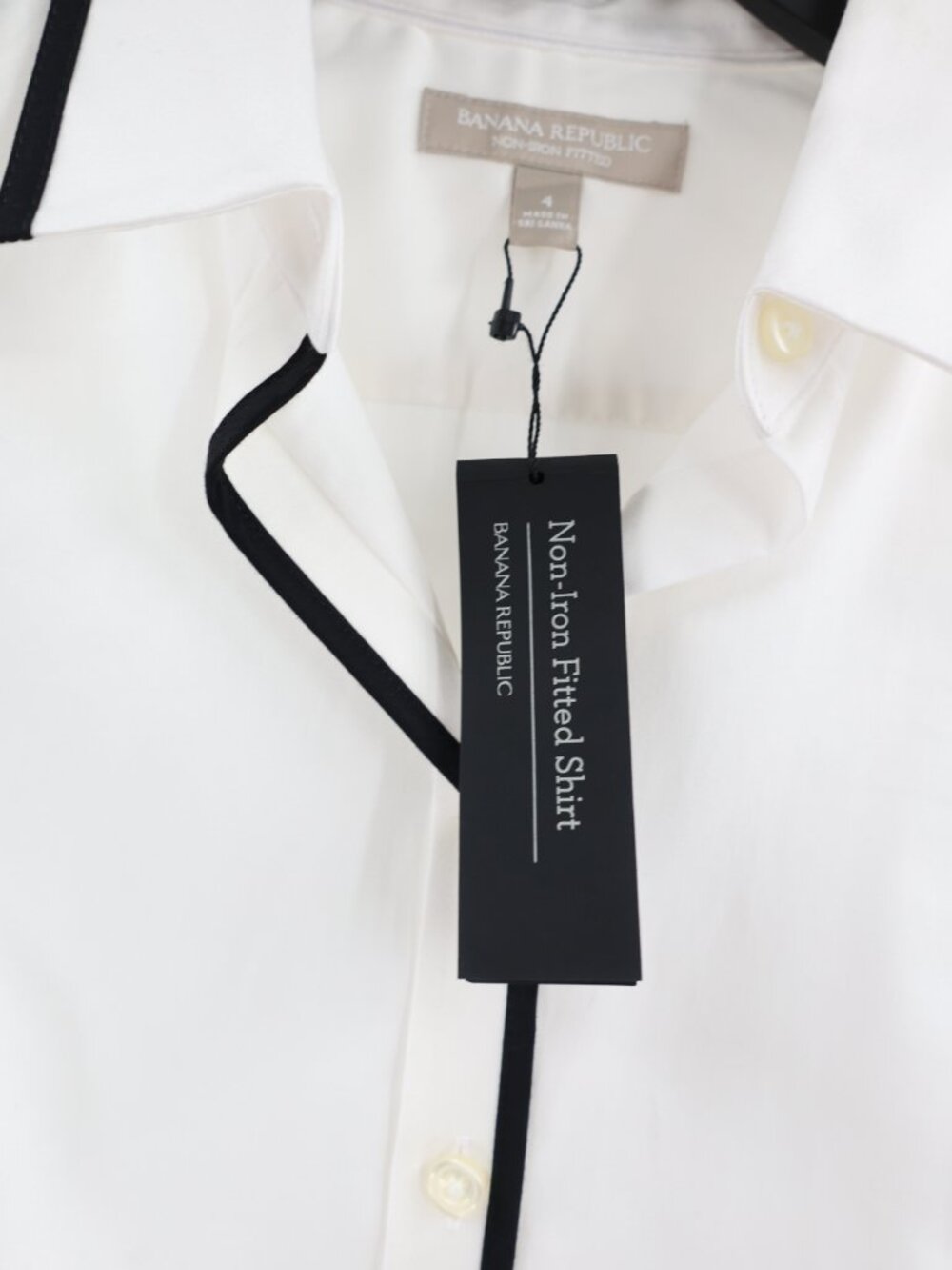NWT Banana Republic top womens 4 Non-iron Fitted Shirt stretch white black trim - Picture 3 of 14